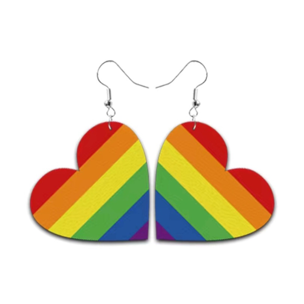 PU Leather Rainbow heart Pride earrings